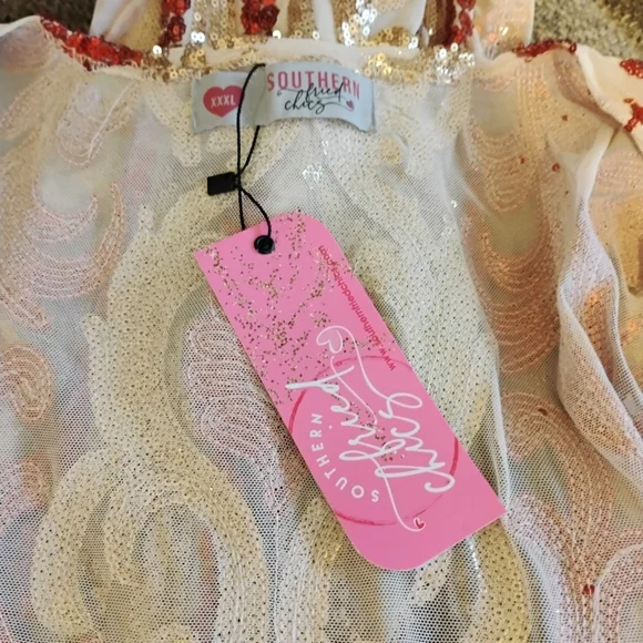 Southern Fried Chics Women's Size XXXL Red & Gold Sequin Duster Kimono - Picture 7 of 8